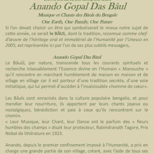 Concert Anando Gopal Das Bâul – 10 et 15 octobre 2026
